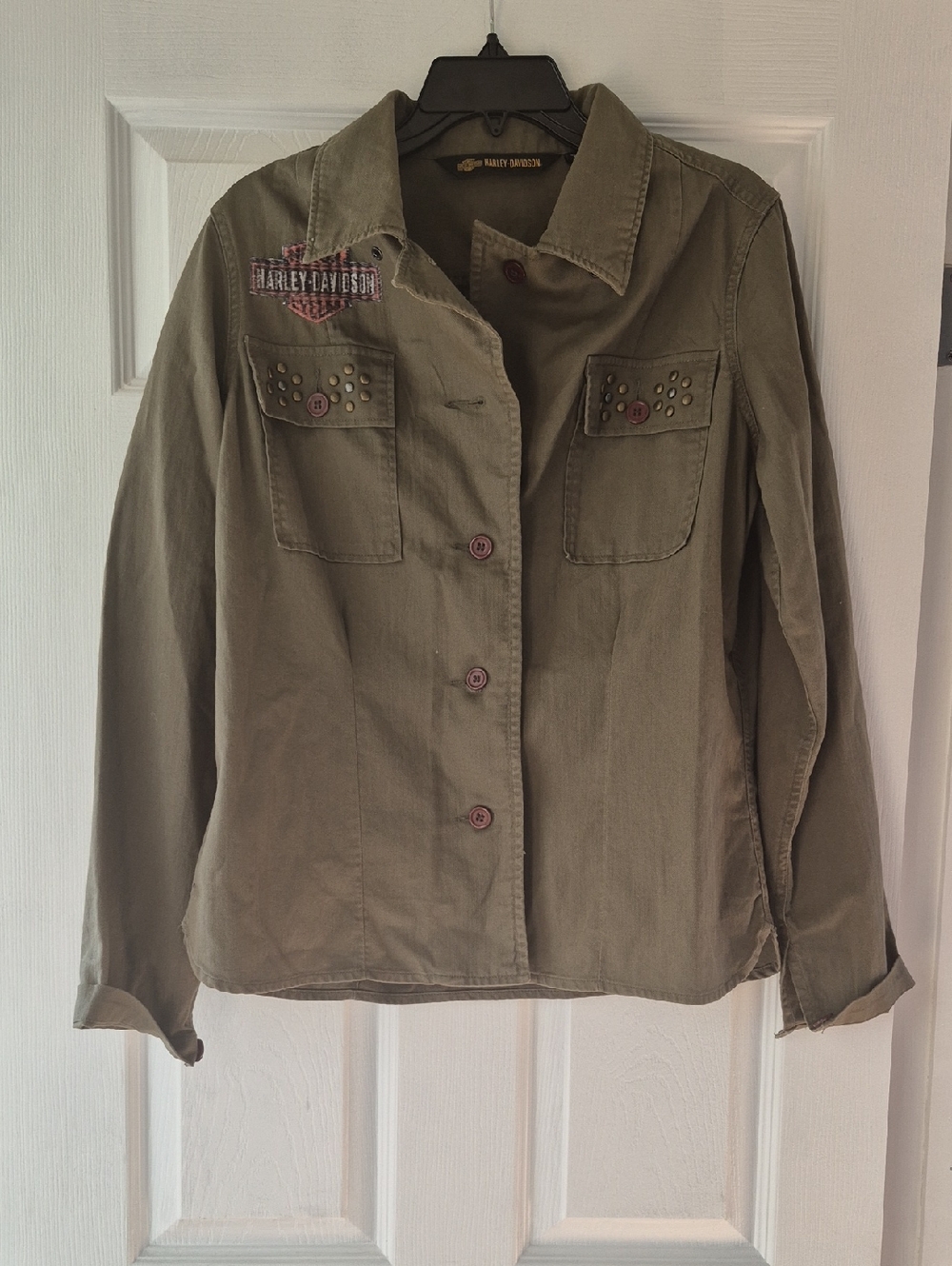 Harley-Davidson Women's Olive Green Utility Jacket with Studded Pockets